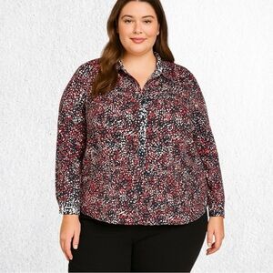 BLAIR Women’s 2XL Painted Polka Dot Print Long-Sleeve Button Down